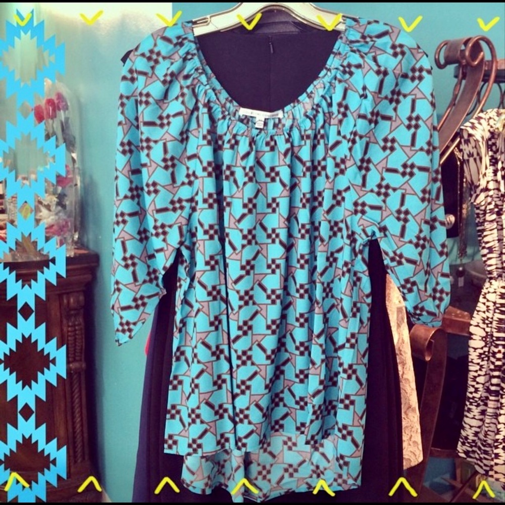 TURQUOISE 3/4 LENGTH SLEEVE BLOUSE